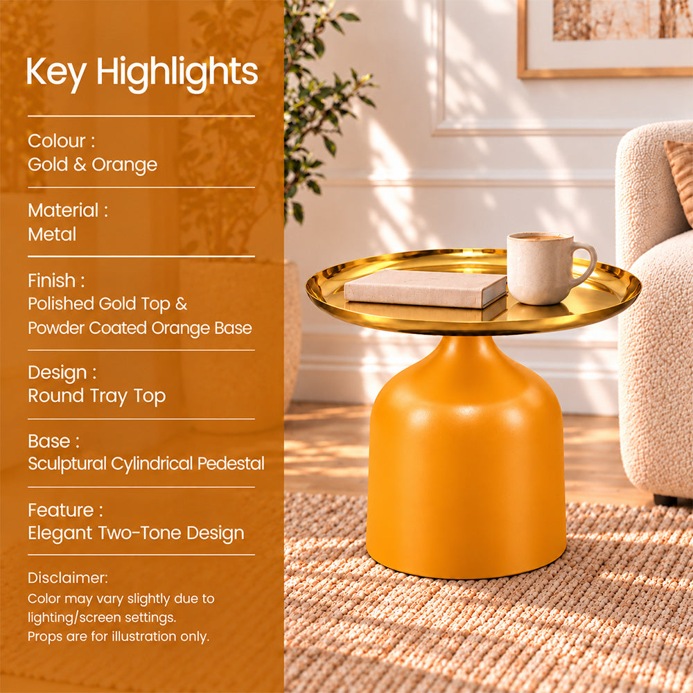 Midnight Gold Metal Round Pedestal Side Table