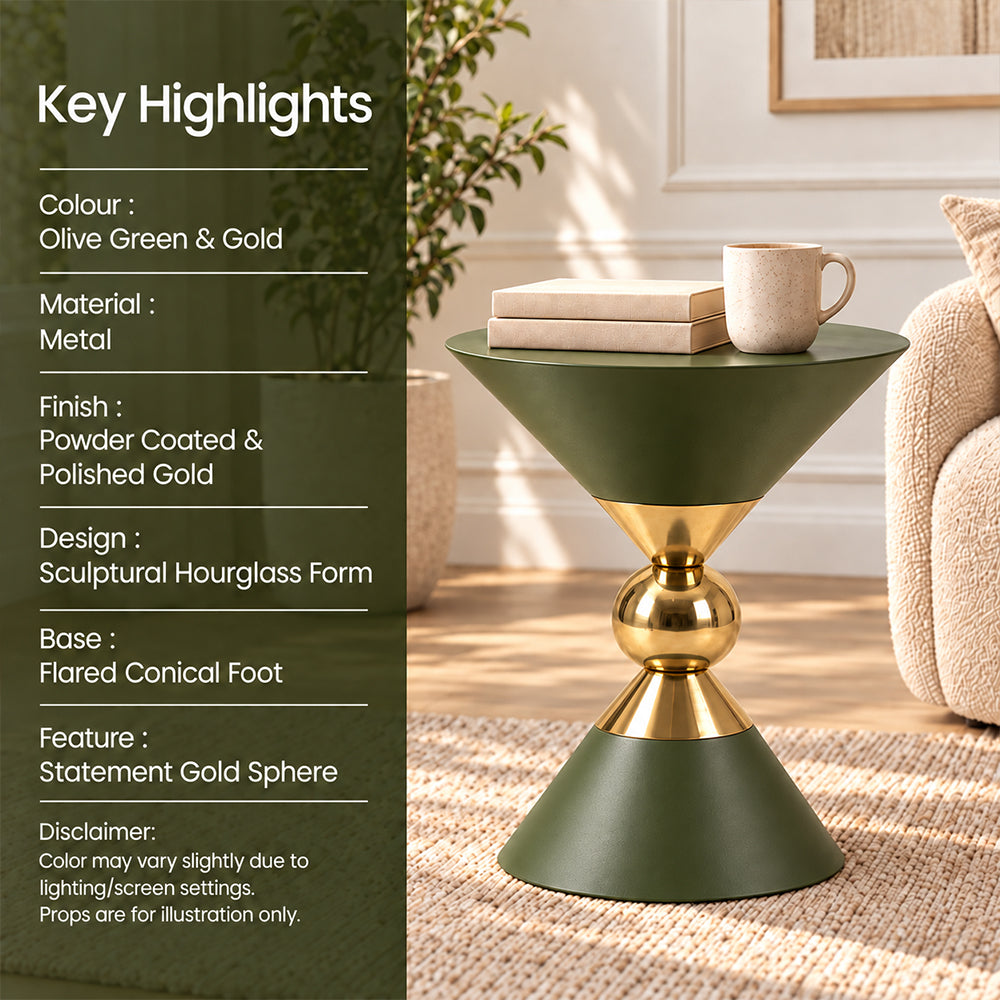 Modern Metal Hourglass Pedestal Side Table