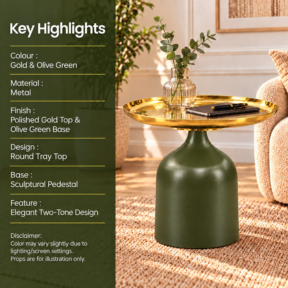 Midnight Gold Metal Round Pedestal Side Table