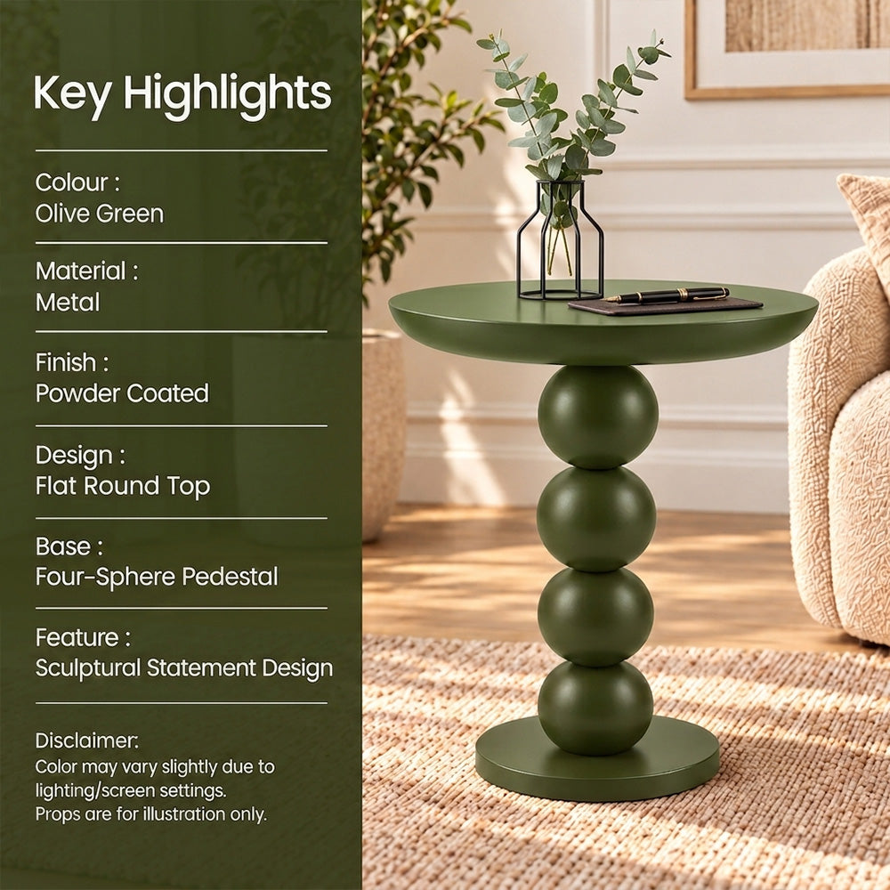 Modern Metal Round Side Table with Beaded Pedestal Base