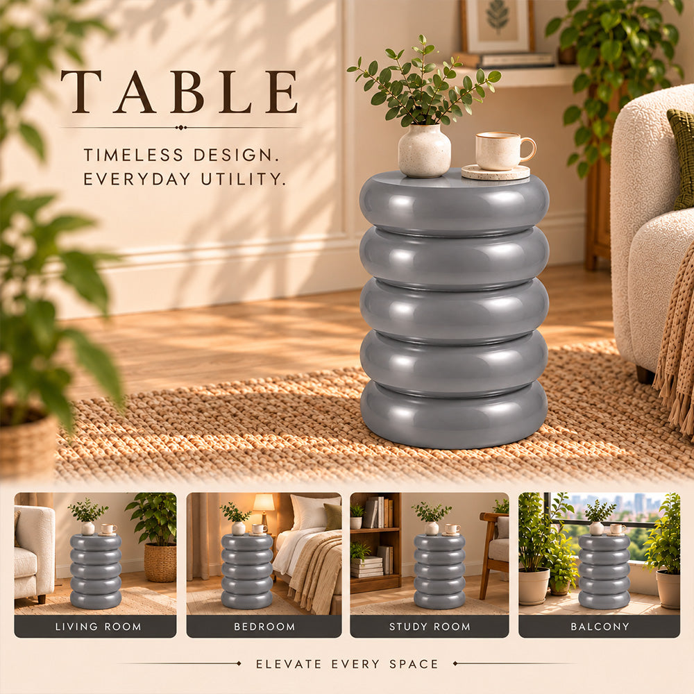 Modern Metal Sculptural Ribbed Round Side Table