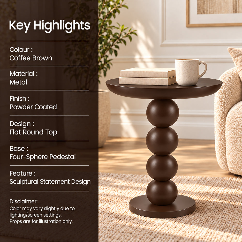 Modern Metal Round Side Table with Beaded Pedestal Base