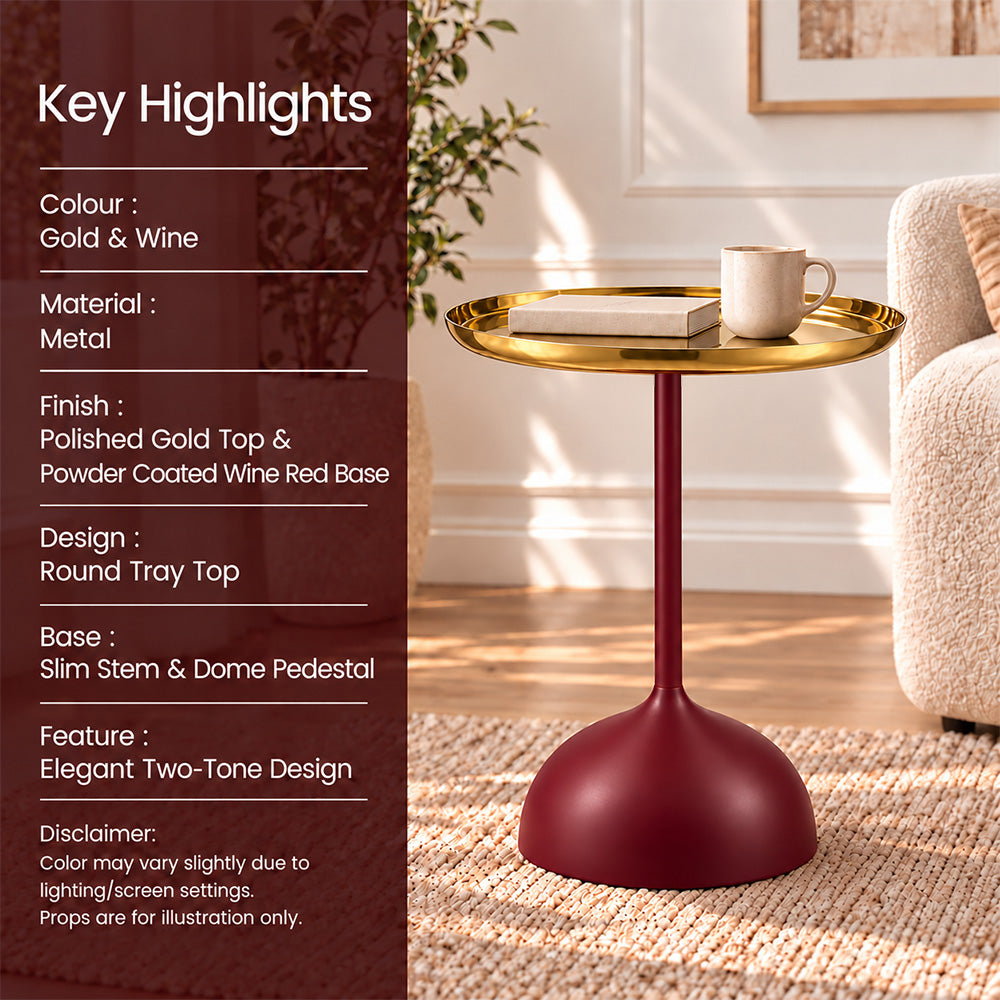 Metal Round Side Table with Flared Pedestal Base