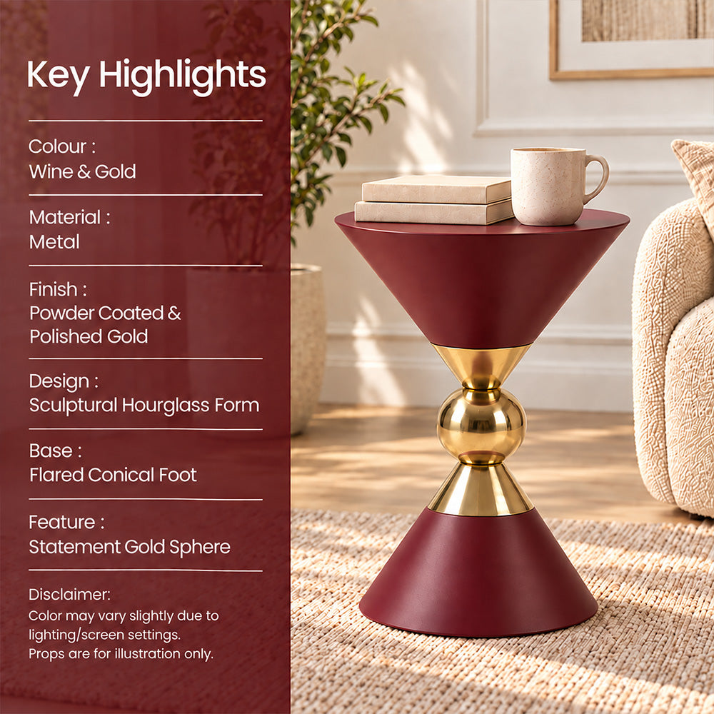 Modern Metal Hourglass Pedestal Side Table