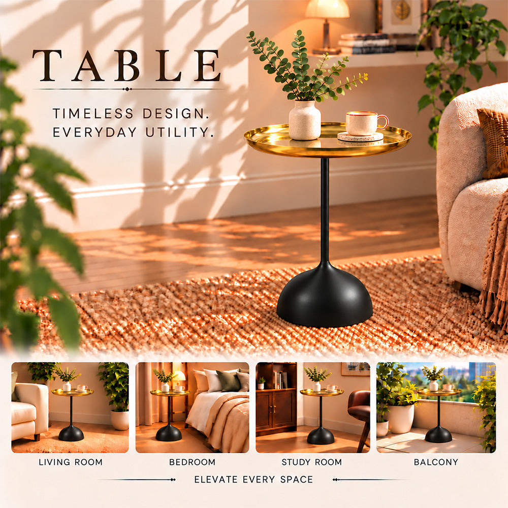 Metal Round Side Table with Flared Pedestal Base