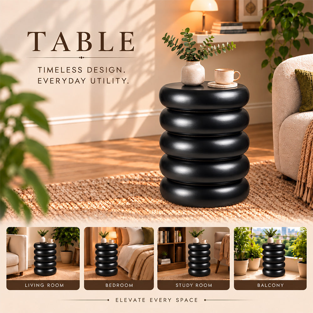 Modern Metal Sculptural Ribbed Round Side Table