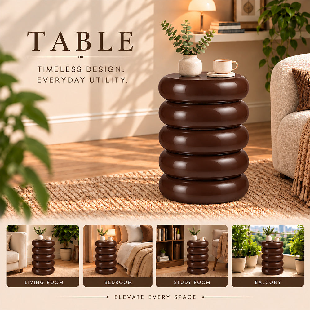 Modern Metal Sculptural Ribbed Round Side Table