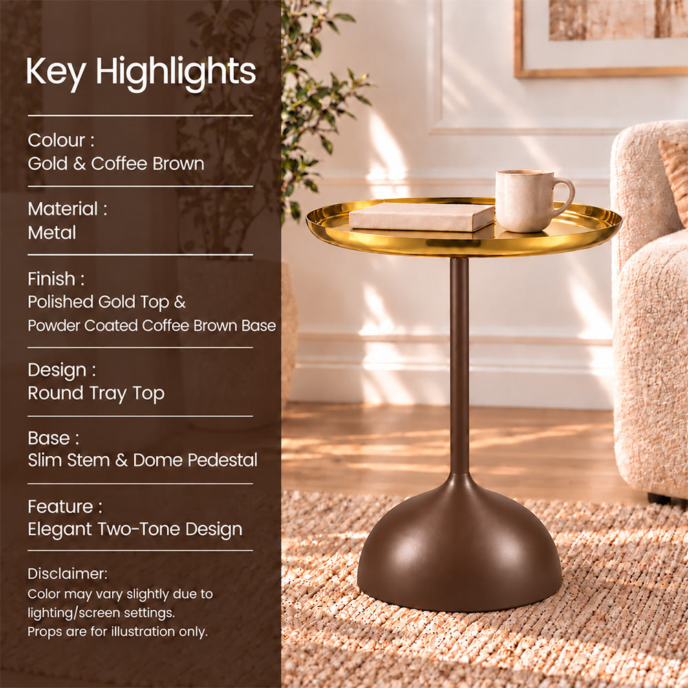 Metal Round Side Table with Flared Pedestal Base