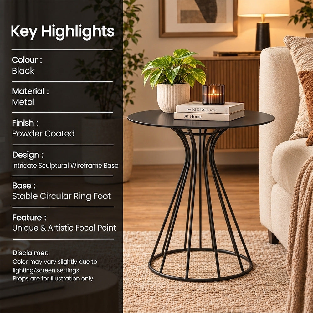 Metal Round Side Table with Sculptural Curved Base