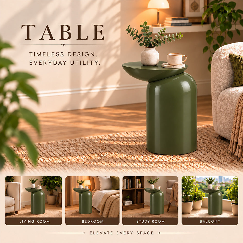 Modern Metal Sculptural Offset Bowl Side Table