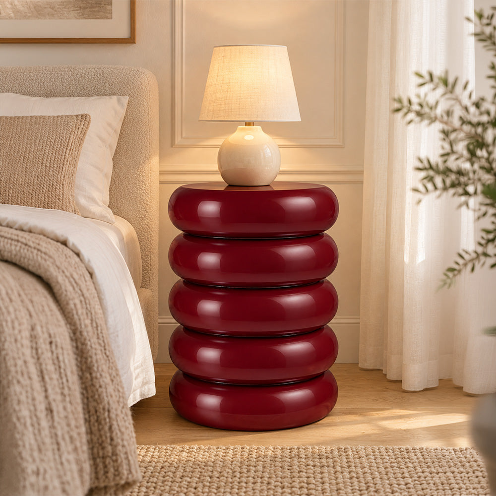 Modern Metal Sculptural Ribbed Round Side Table