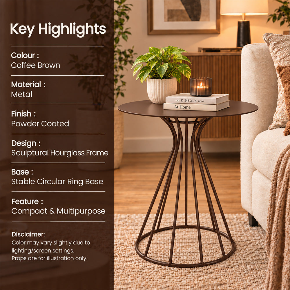 Metal Round Side Table with Sculptural Curved Base