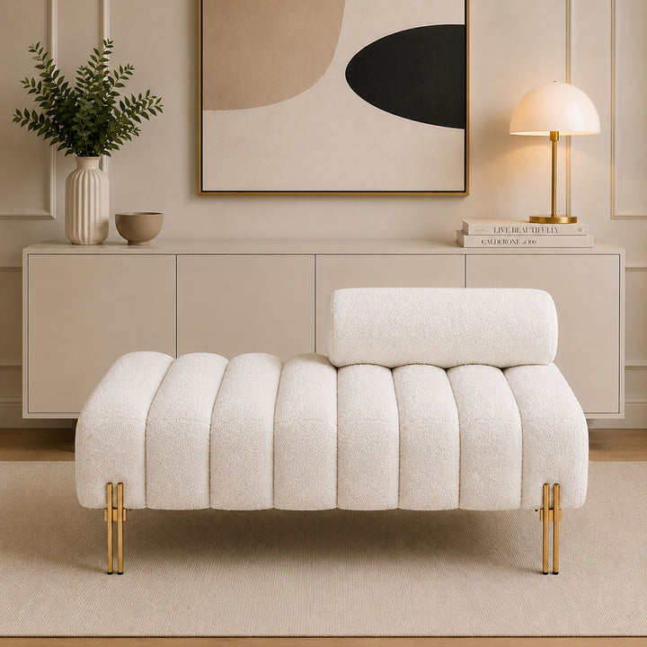 Doe Buck crest bench With Golden Legs|White