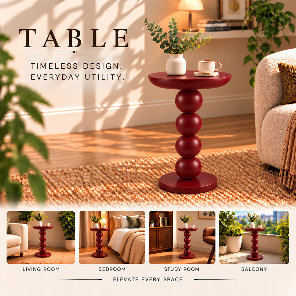 Modern Metal Round Side Table with Beaded Pedestal Base