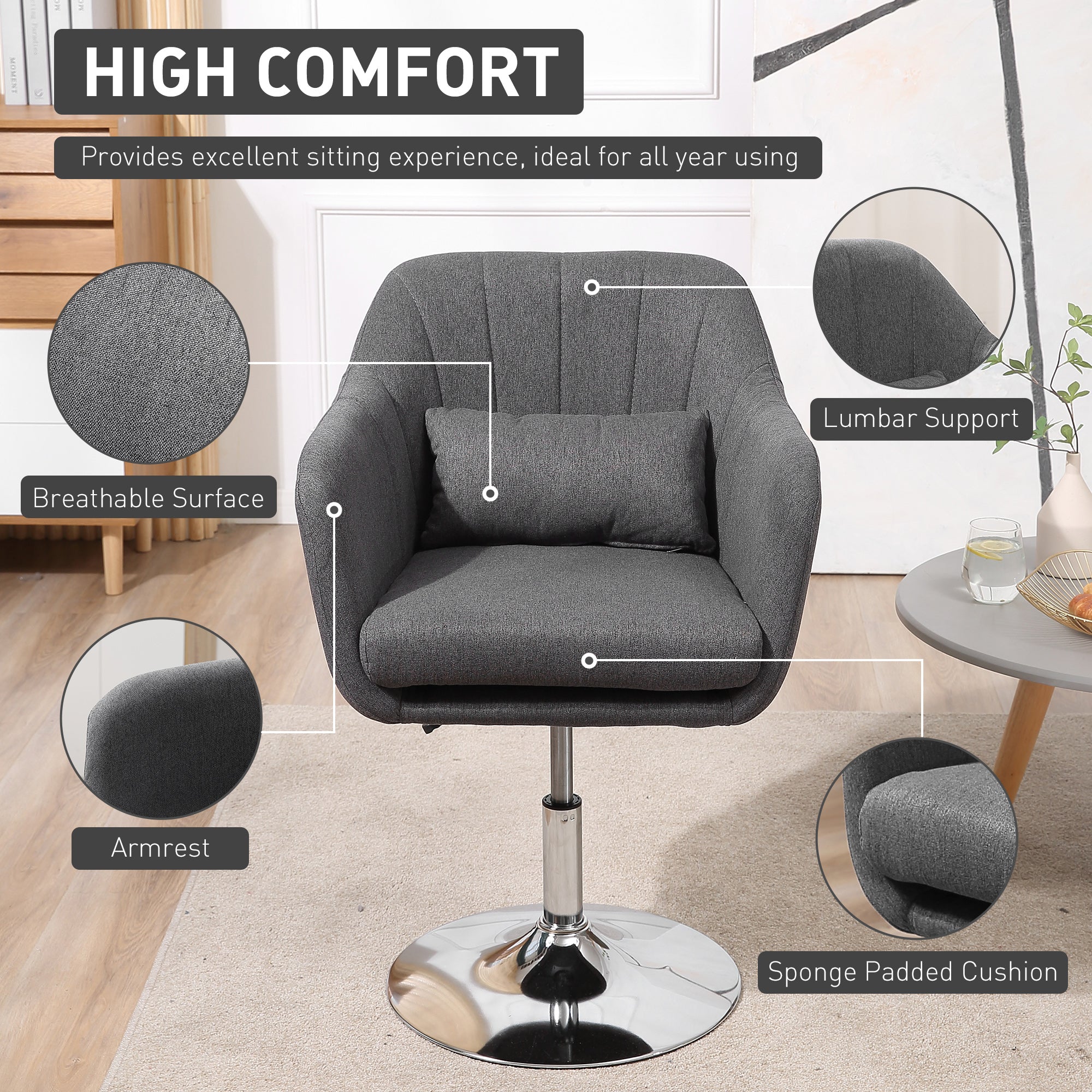 Boyd Swiel Bar Stool/Chair - Dark Grey