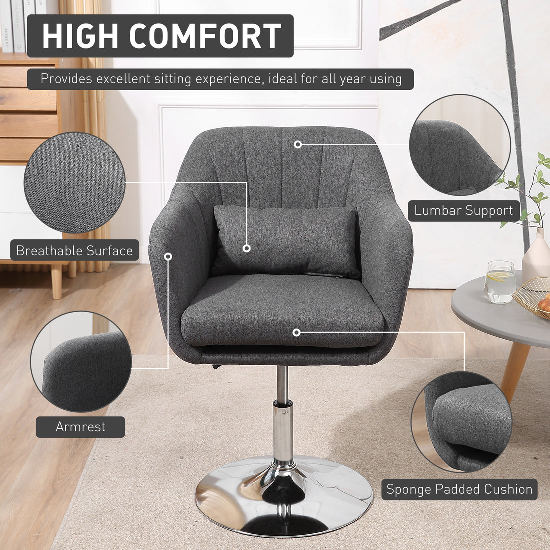 Boyd Swiel Bar Stool/Chair - Dark Grey