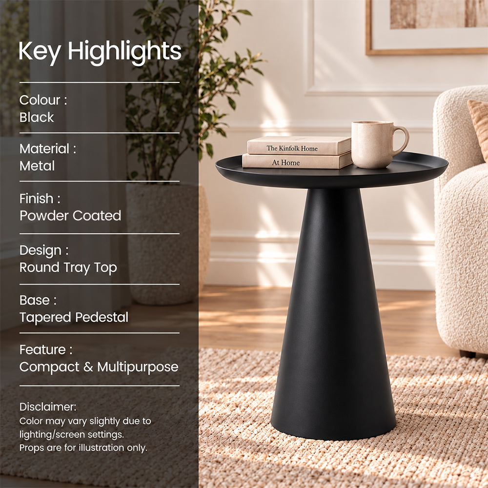 Modern Metal Tray-Top Pedestal Side Table