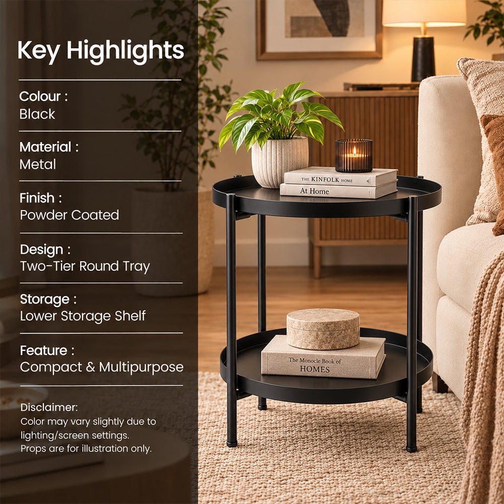 Modern Metal 2-Tier Round Side Table
