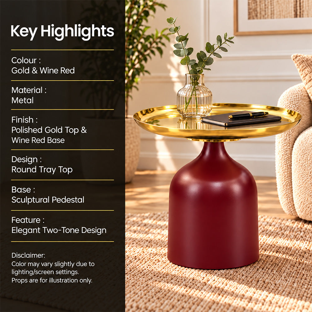 Midnight Gold Metal Round Pedestal Side Table