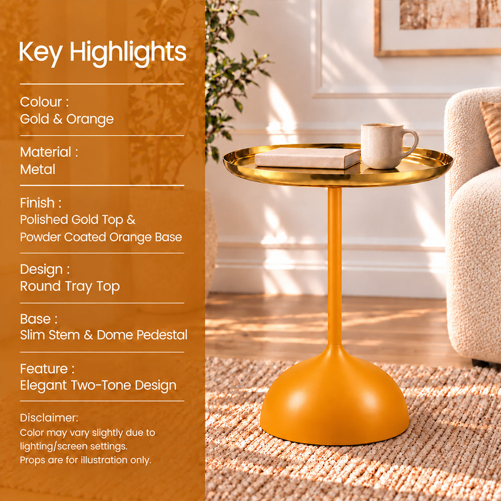 Metal Round Side Table with Flared Pedestal Base
