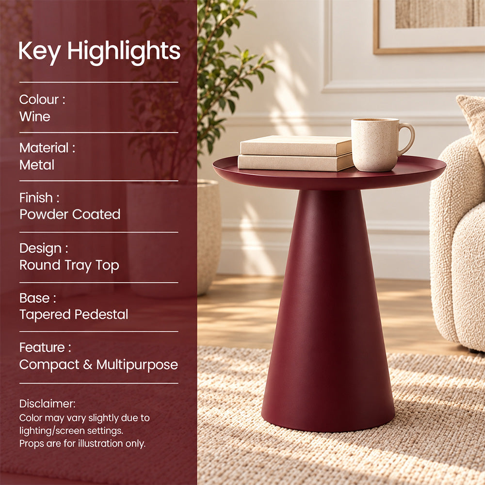 Modern Metal Tray-Top Pedestal Side Table