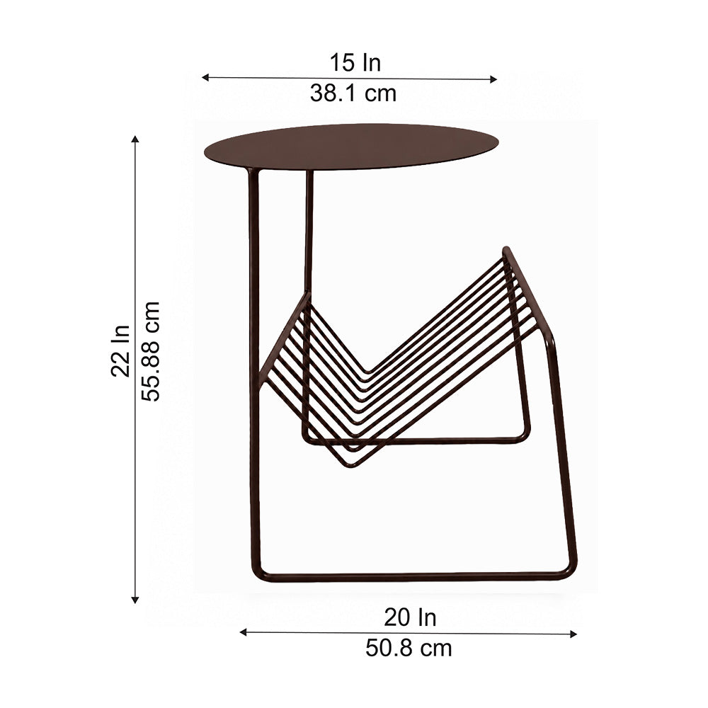 Modern Metal Round Side Table with Geometric Magazine Rack