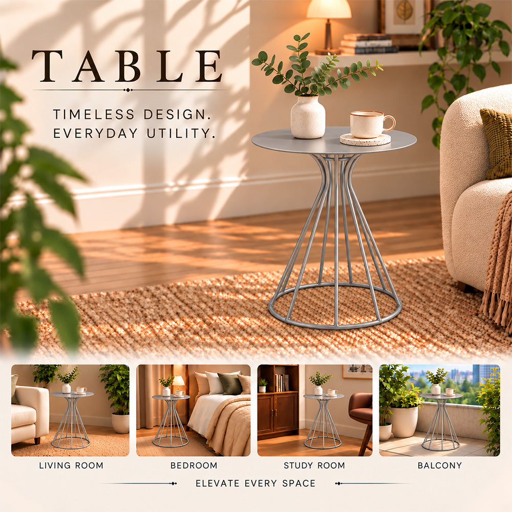 Metal Round Side Table with Sculptural Curved Base