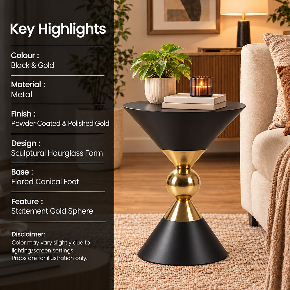Modern Metal Hourglass Pedestal Side Table