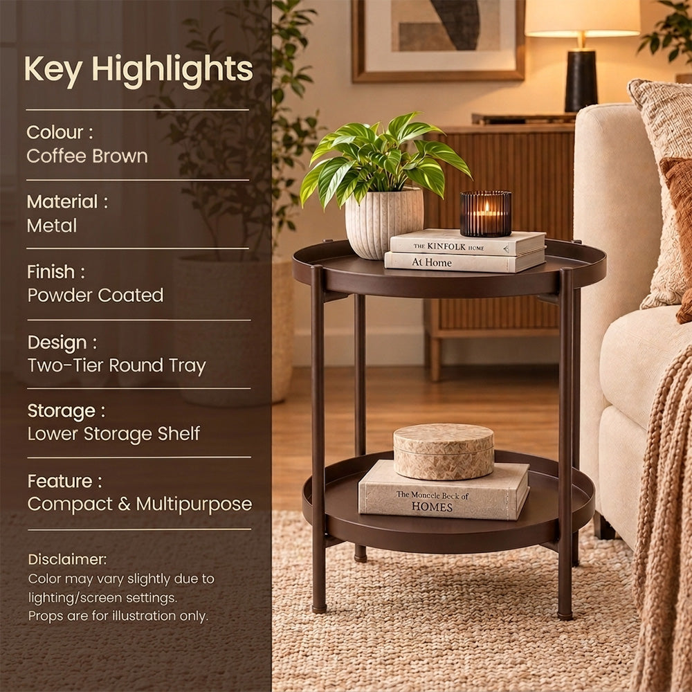 Modern Metal 2-Tier Round Side Table