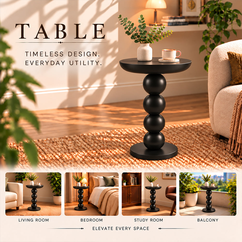 Modern Metal Round Side Table with Beaded Pedestal Base
