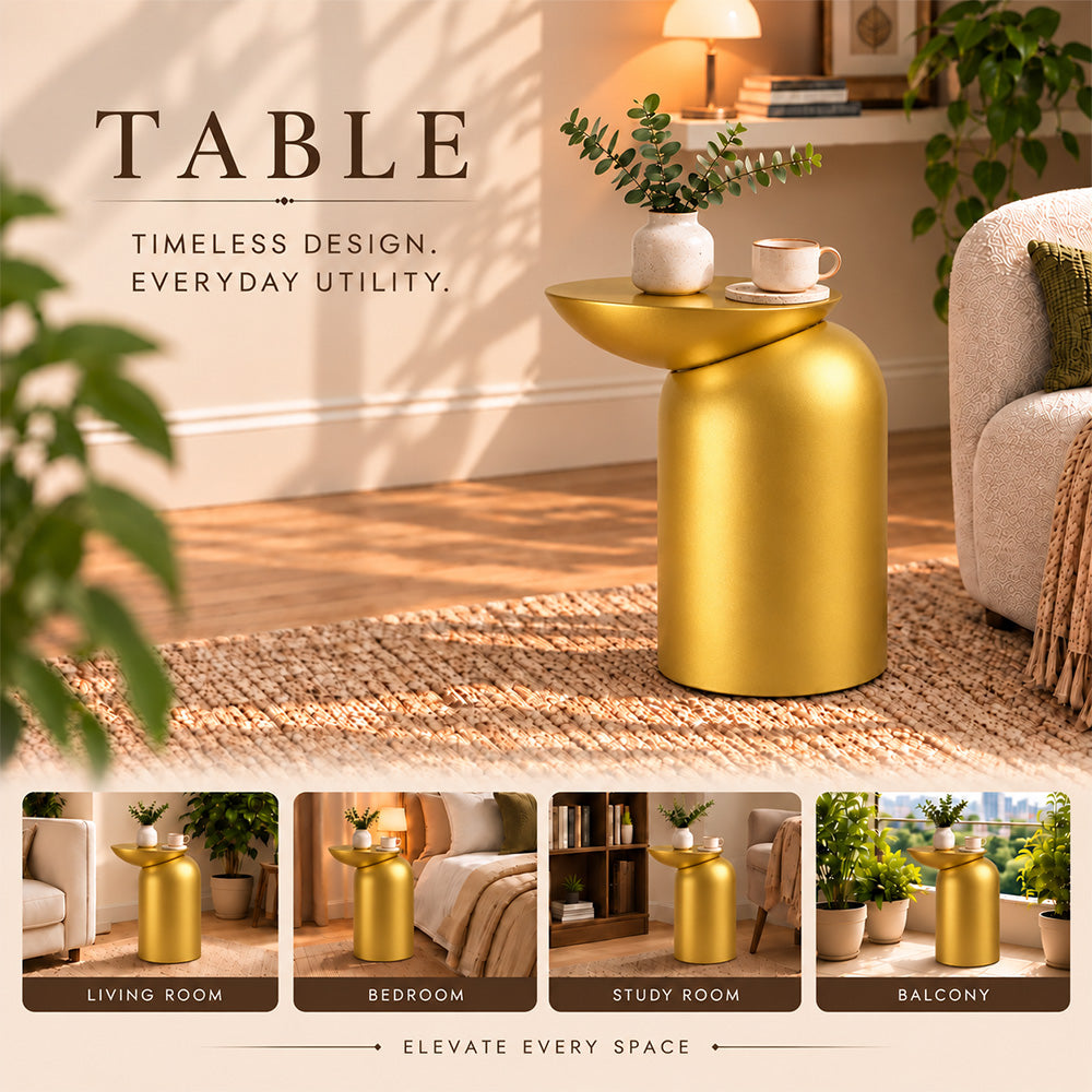 Modern Metal Sculptural Offset Bowl Side Table