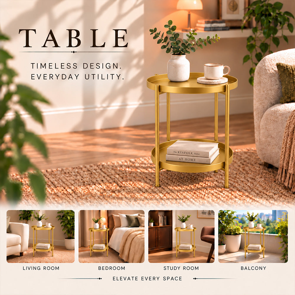 Modern Metal 2-Tier Round Side Table