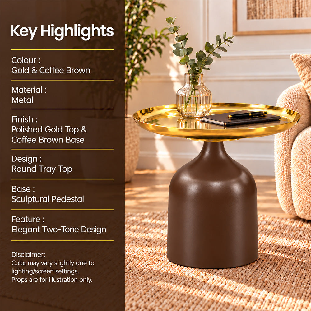 Midnight Gold Metal Round Pedestal Side Table