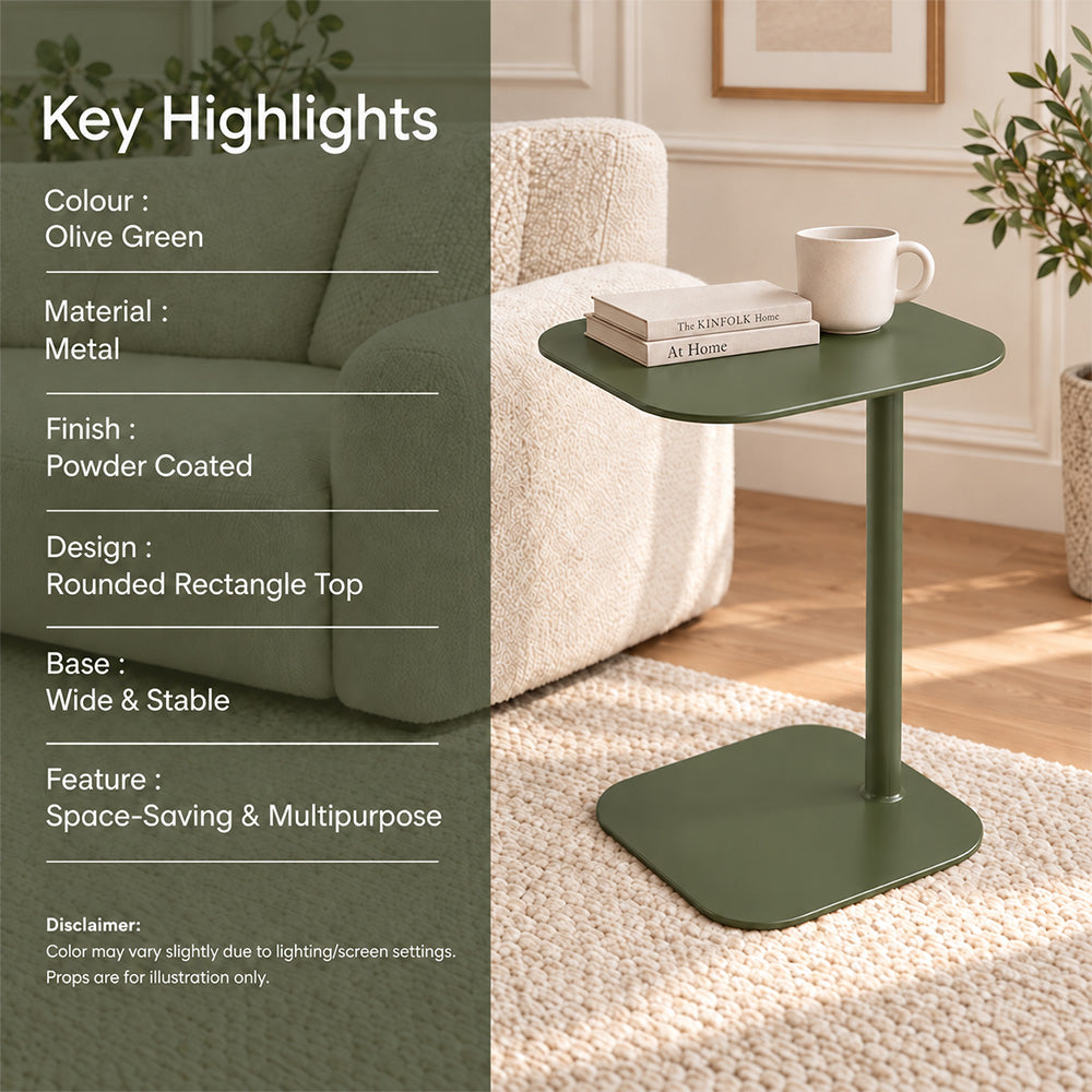 Modern Metal C-Shaped Side Table with Square Top