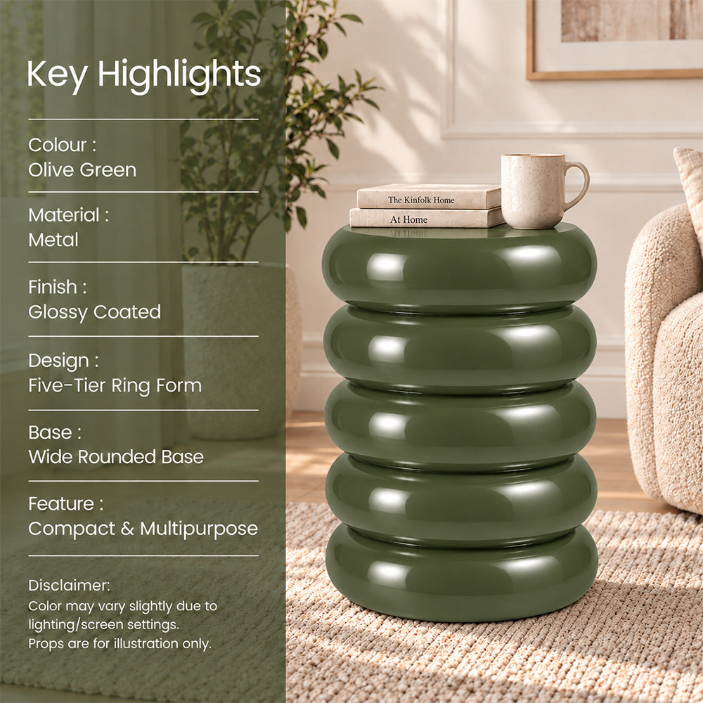 Modern Metal Sculptural Ribbed Round Side Table
