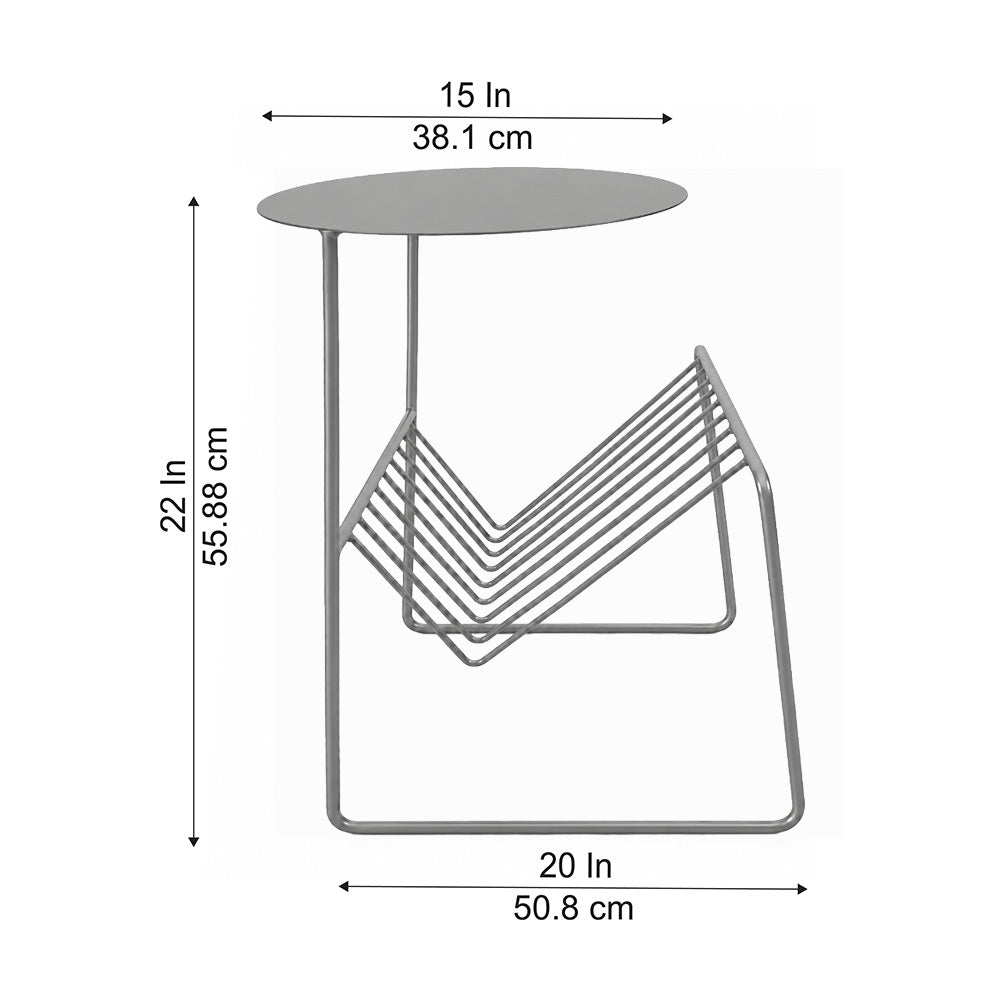 Modern Metal Round Side Table with Geometric Magazine Rack