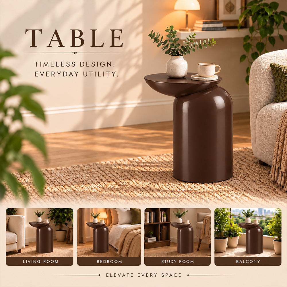 Modern Metal Sculptural Offset Bowl Side Table