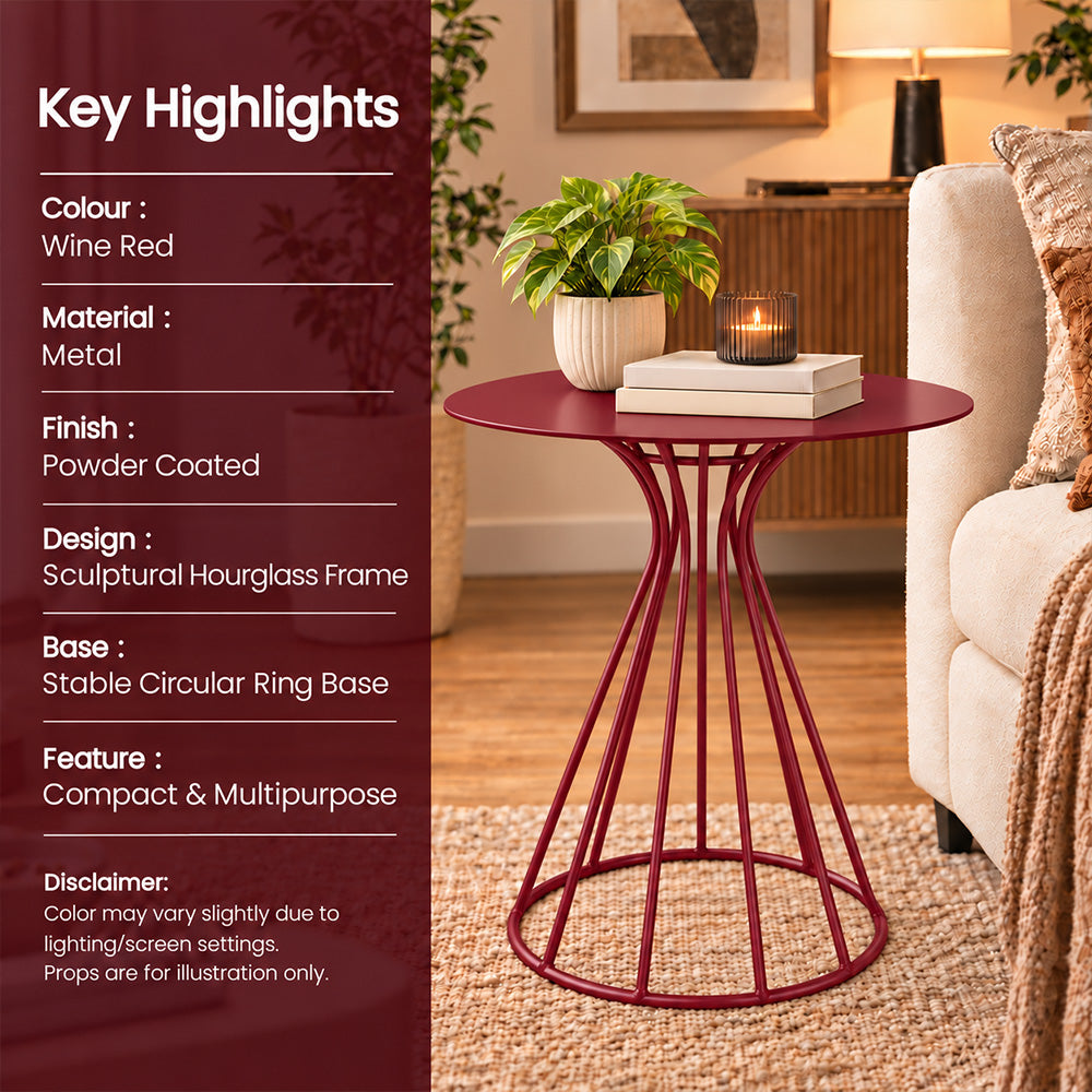 Metal Round Side Table with Sculptural Curved Base