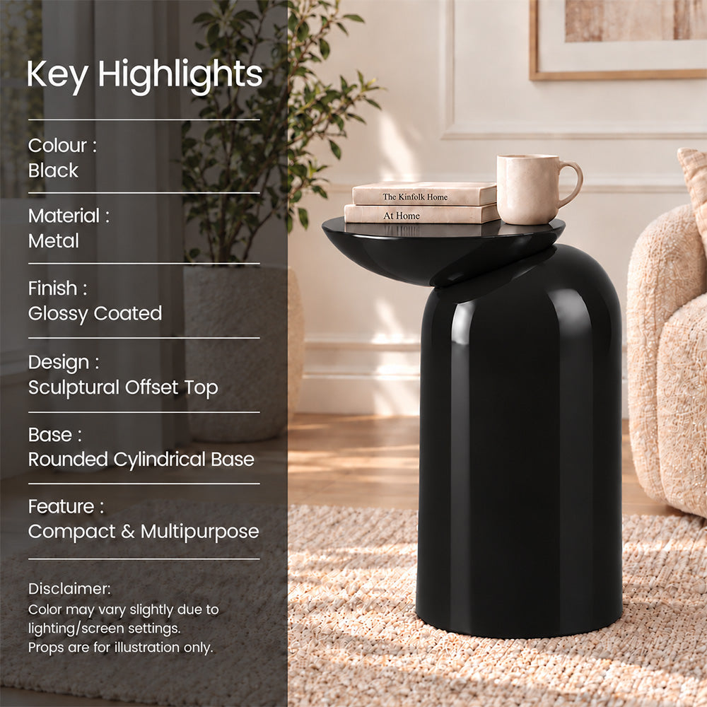 Modern Metal Sculptural Offset Bowl Side Table