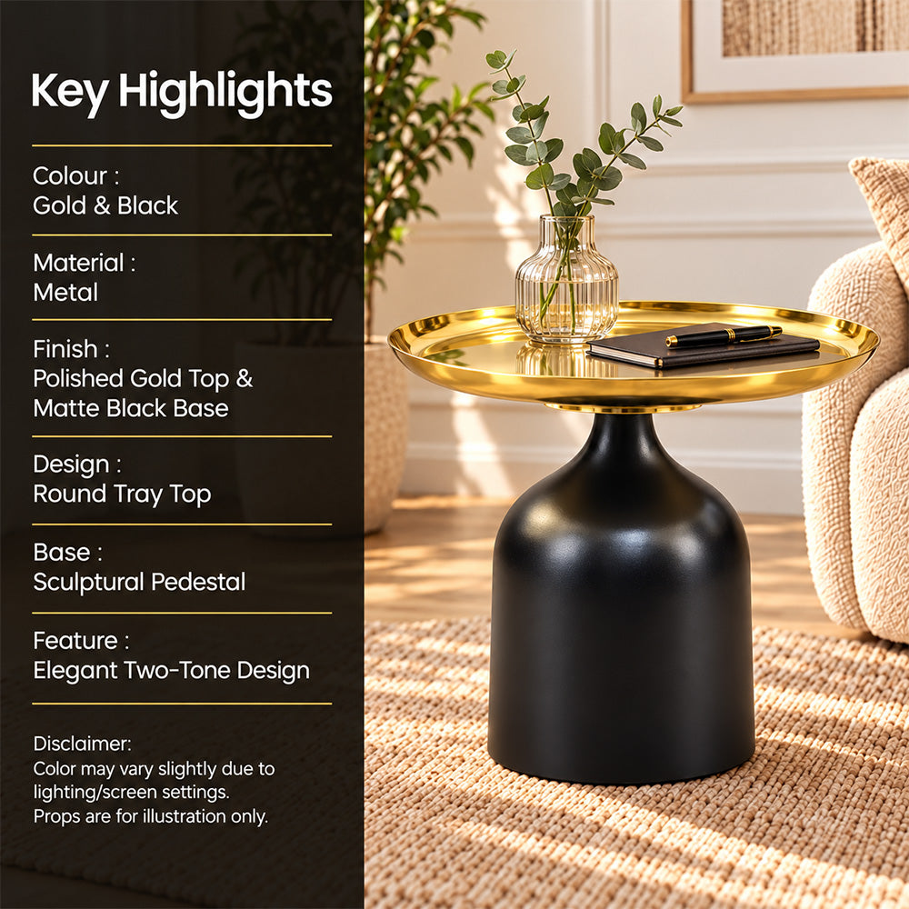 Midnight Gold Metal Round Pedestal Side Table