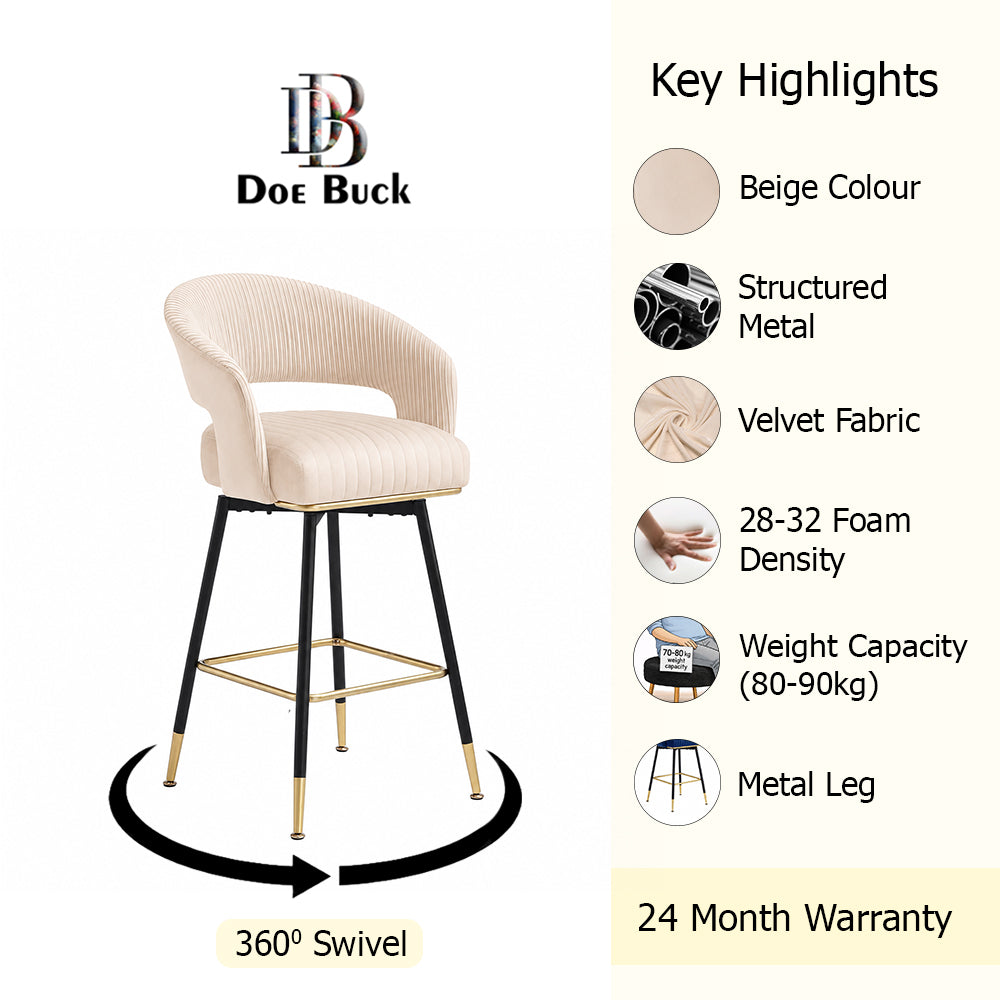 Doe Buck Mixoy  Luxury Emerald Beige Velvet Counter Height Bar Stool Chair with Gold Accents – Modern Kitchen Island & Breakfast Bar Seating