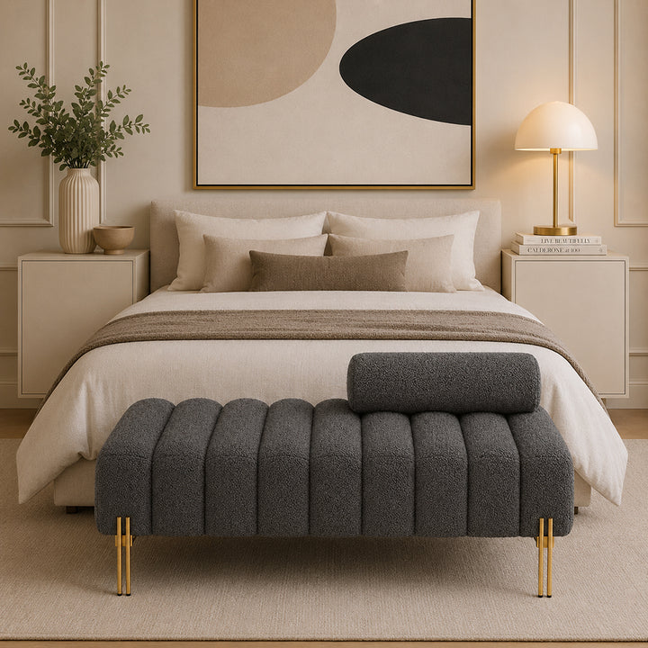 Doe Buck crest bench With Golden Legs|Grey