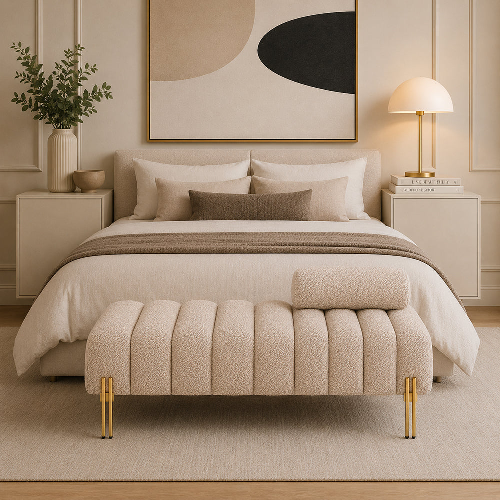Doe Buck crest bench With Golden Legs|Beige