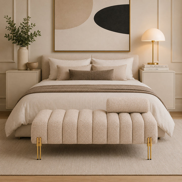 Doe Buck crest bench With Golden Legs|Beige
