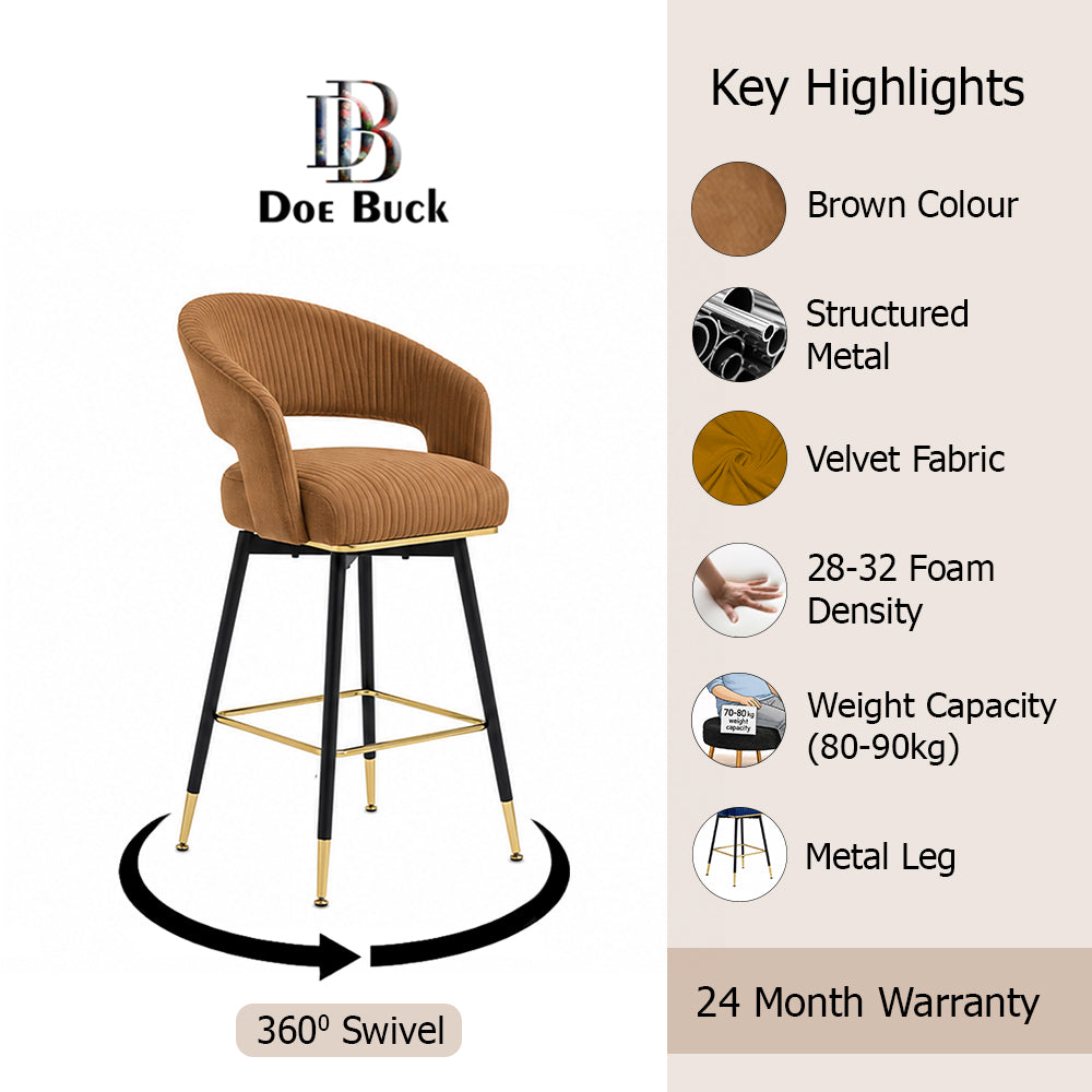 Doe Buck Mixoy  Luxury Emerald Brown Velvet Counter Height Bar Stool Chair with Gold Accents – Modern Kitchen Island & Breakfast Bar Seating