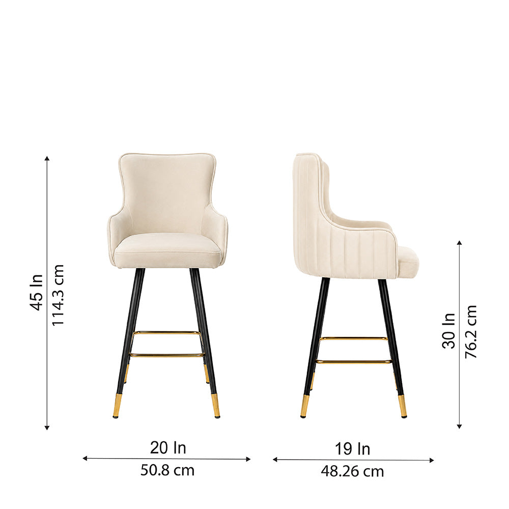 Doe Buck Nolen Luxury Beige Upholstered Counter Height Bar Stool Chair with Gold-Tipped Metal Legs – Modern Kitchen Island & Breakfast Bar Seating
