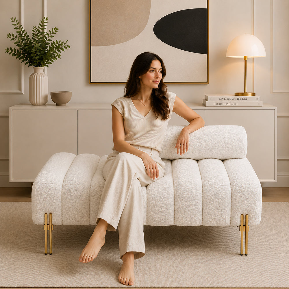 Doe Buck crest bench With Golden Legs|White
