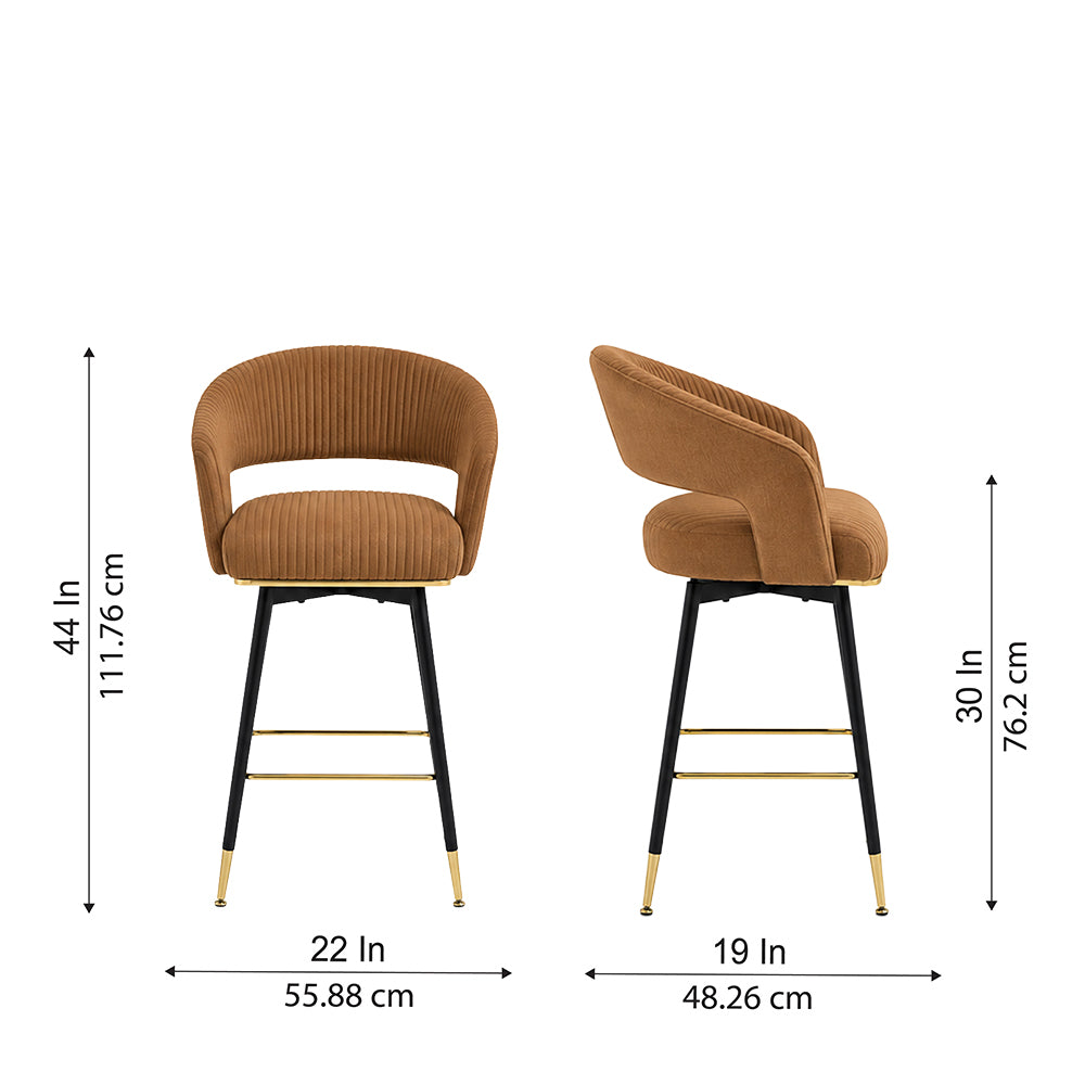 Doe Buck Mixoy  Luxury Emerald Brown Velvet Counter Height Bar Stool Chair with Gold Accents – Modern Kitchen Island & Breakfast Bar Seating