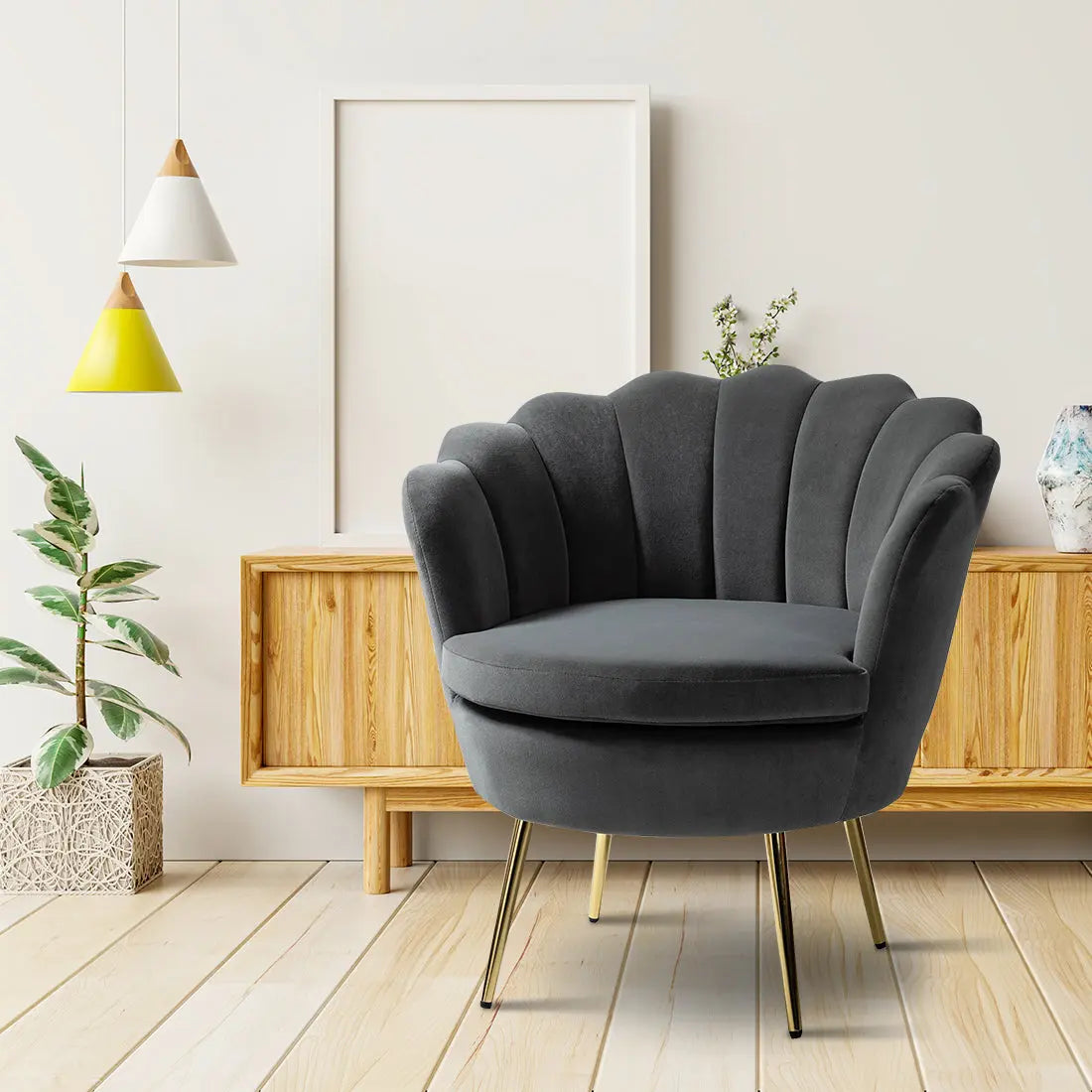 Shell Motif Accent Chair – Grey