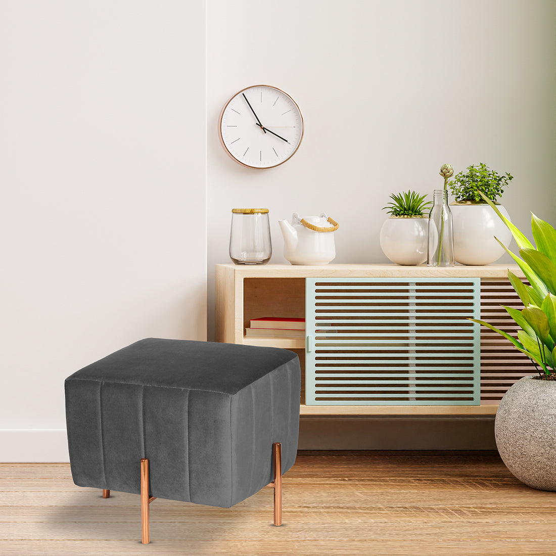Square Rose Gold Ottoman Stainless Steel In Grey